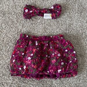 Crazy 8 baby girls toddler Girls floral skirt w matching headband 12-18 months